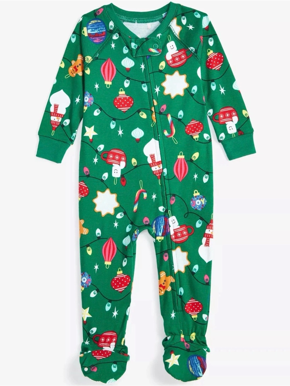 Holiday Lane Infant 3-6MO Green Ornaments Cotton Family Pajamas One-Piece